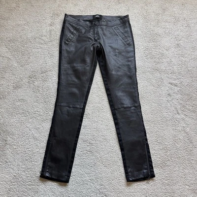 Pantalón Dolce & Gabbana Talla 44 UK 12 Negro Cordero Cuero Frontal Ajustado Elástico Foto 1 de 4