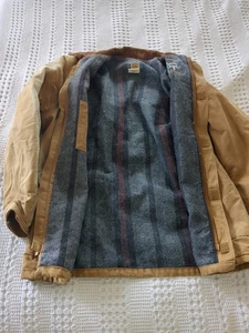 Vtg Carhartt Duck Canvas Blanket Lined Chore Coat Medium/Large Tan Work Wear - Picture 1 of 16