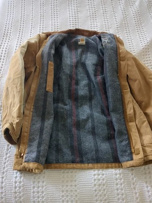 Vtg Carhartt Duck Canvas Blanket Lined Chore Coat Medium/Large Tan Work Wear - Image 1 of 4