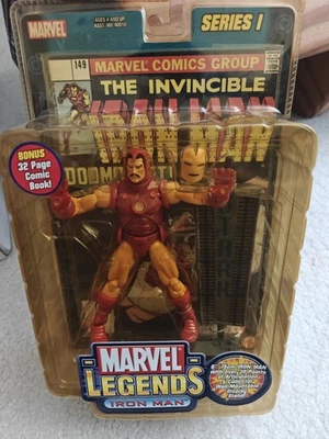 漫威传奇系列 I 钢铁侠带支架和漫画 6 英寸人偶玩具 Biz 1 2002 密封 — 第 1/4 张图片