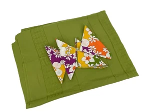 Vtg MCM Avocado Green Oblong Tablecloth Groovy Poppy Retro 4 Napkins 83”x 57” - Picture 1 of 9