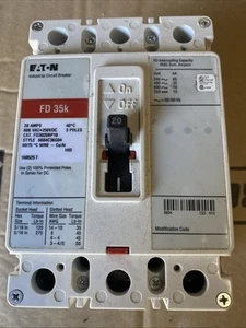 Eaton FD3020BP10 20Amp Breaker 3 Pole 600VAC FD 35K - Picture 1 of 3