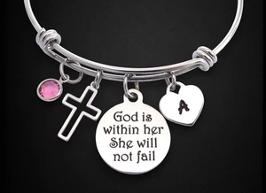 Personalized God is Within Her She Will Not Fail Charm Bracelet Motivational - Picture 1 of 6