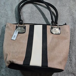 Apt 9 Purse Travel Linda Straw B/W Tote Bag Large Shoulder Bag NWT - Picture 1 of 9