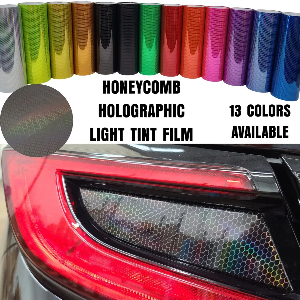 Gloss Honeycomb Pattern Holographic Headlight Tail Light Fog Tint PVC Vinyl Wrap - Image 1 of 1