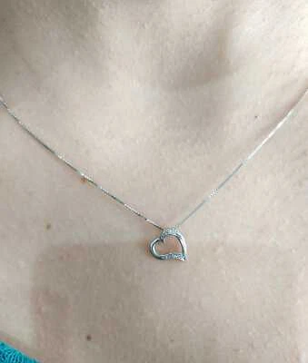 COLLANA A CUORE CON ZIRCONI BIANCO CATENINA A 45 CM IN ARGENTO 925 RODIATO CH1 - Immagine 1 di 3