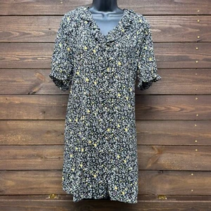 Madewell Floral Dress Womens Size XL Black Button Front Short Sleeve Mini Pocket - Picture 1 of 21