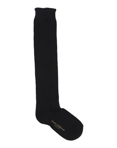 DOLCE & GABBANA Pointelle Knit Knee High Socks Size M / 6-8Y Black Made in Italy - Picture 1 of 9