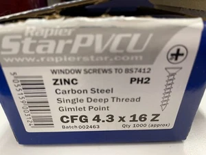 Window Screws Zinc PH2 Carbon Steel Single deep Thread CFG 4.3 x 16 - Picture 1 of 2