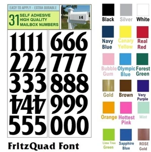 SET OF 31, 2" HIGH SELF ADHESIVE VINYL MAILBOX NUMBERS, DOOR,LOCKERS,FRITZQUAD - Picture 1 of 7