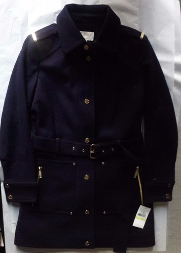 CAPPOTTO LUNGO NUOVO CON ETICHETTE MICHAEL KORS MISTO LANA CON CINTURA TAGLIA 4 VIOLA INTENSO $298 RARO