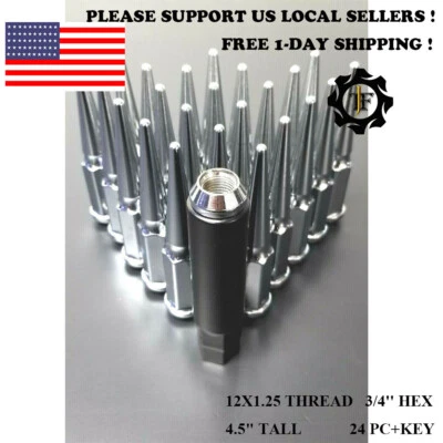 24件装+KEY12X1.25适用于NISSA CHROME 4.5英寸TALL SPIKE CONICAL座椅轮圈套 — 第 1/3 张图片