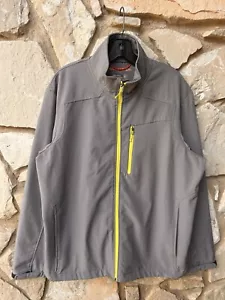 Hawke & Co Sports Jacket Mens Large Gray Full Zip Performance Yellow Trim EC - Picture 1 of 8