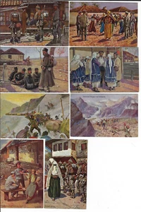 8 Postkarten 1. Weltkrieg Balkanfront deutsche & türkische Soldaten in Aktion Künstler signiert - Bild 1 von 2