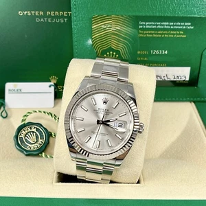 Rolex Datejust 41 18k White Gold Fluted Silver Oyster Steel Box 126334 Watch - Picture 1 of 14