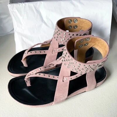 $625 Isabel Marant Ellan Studded Embellished Suede Leather Flat Sandals Lilac 36 - Image 1 of 4