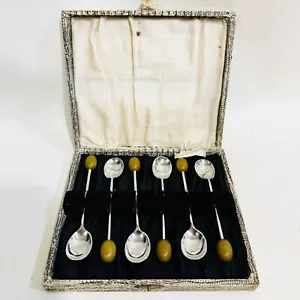 Vintage/Antique 6 Coffee Bean Spoons in Original Box - Picture 1 of 8