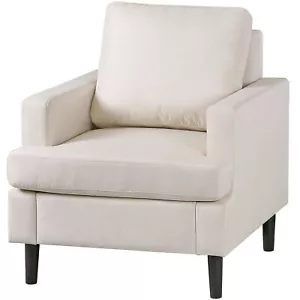 Accent Chair Mid-Century Comfy Upholstered Lounge Arm Chair with Pillow Beige - Picture 1 of 14