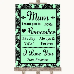 Insegna Matrimonio Personalizzata Damascata Verde Menta Ti Amo Messaggio Per Mamma - Foto 1 di 8