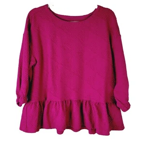 Maeve by Anthroplogie Small Mikayla Pink Peplum Top Textured Bright 3/4 Sleeve - Picture 1 of 10