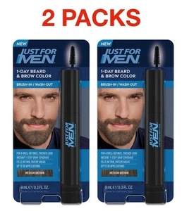 2 x Just For Men 1-Day Beard & Brow Colour Brush Medium Brown Grey Coverage NEW - Picture 1 of 7