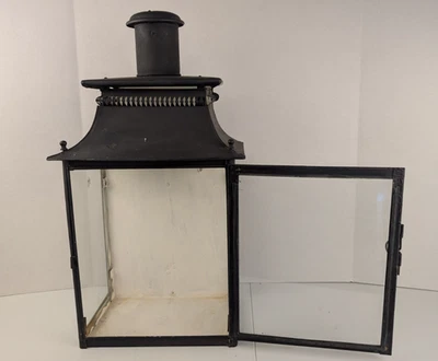 Large Black Metal Glass Lantern Rustic Vintage Style Candle Holder Decorative - Image 1 of 4