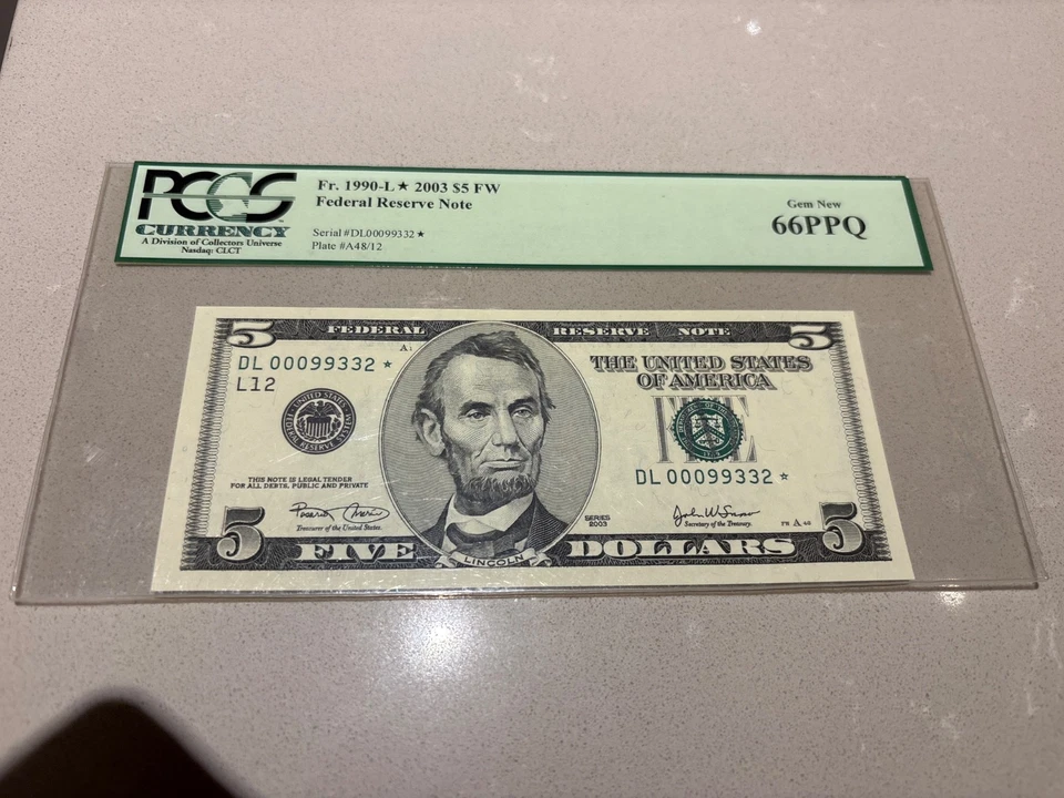 Fr. 1990-L   $5 FW Star Note PCGS Gem New  66 PPQ - Image 1 of 2