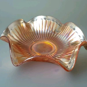 HTF Antique Fenton Marigold Smooth Rays Carnival Glass Ruffled Bowl 8 1/2" EUC! - Picture 1 of 15