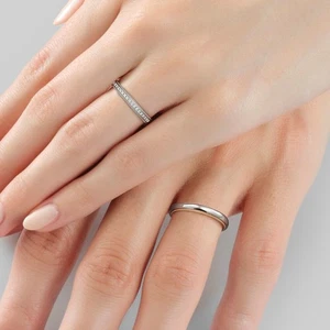 Fede Coppia Matrimonio Diamante Naturale Tondo 0,10 Ct Oro Bianco 14k... - Foto 1 di 9