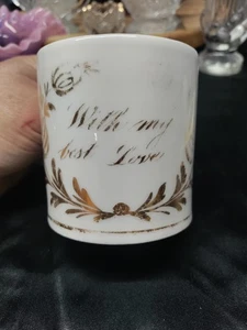 Antigua taza de afeitar de porcelana con diseño de adornos dorados All My Best Love  - Imagen 1 de 8