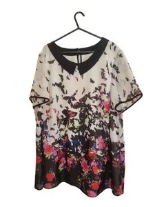 Blusa donna taglia 22/24 stampa floreale farfalla, sovrapposizione trasparente, foderata P15 - Foto 1 di 5