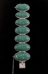 Mexikanisches Silber Armband geschnitzt Jade-Onyx-Chalcedon Maya Krieger Gesicht 118 Gramm - Bild 1 von 9