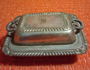 2 platos pequeños de mantequilla cubiertos de plata ornamentados vintage con asas - Imagen 1 de 3