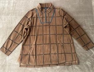 Suéter Pullover XL Susan Graver Fin de Semana Salón Marrón Negro Suave - Imagen 1 de 3