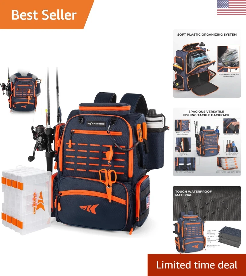 Mochila para aparejos de pesca Bait Boss - Bolsa de equipo impermeable 43L con 4 cajas de aparejos Foto 1 de 4