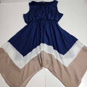 Love Cameron Navy White Tan Color Block Chevron Dip Dress Women's 3X - Picture 1 of 8