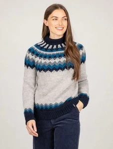 Finisterre Fair isle Jumper S Mock Neck Wool Alpaca Mix Xmas - Picture 1 of 12