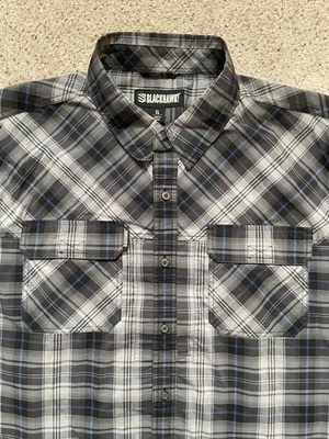 黑鹰! 衬衫 XL 灰色/蓝色男式荣誉生活方式涤纶纽扣 — 第 1/4 张图片