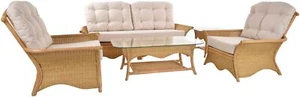Set/5 Sitzgruppe Sean Wohnzimmerset Natur Rattan Garnitur für 5 Personen (Creme) - Bild 1 von 9