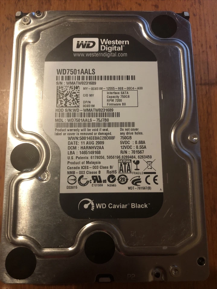 Western Digital Caviar Black 750GB Internal 7200RPM 3.5" (WD7501AALS) SATA HDD - Image 1 of 1