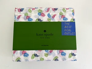 NIP Kate Spade FULL Full Sheet Set 4 PCS 100% Cotton Percale Blue Green Leaf - Picture 1 of 4