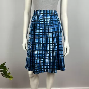 Jacqui E Size 10 A Line Pleated Skirt Blue Print Pockets Belt Loops Women Casual - Picture 1 of 14