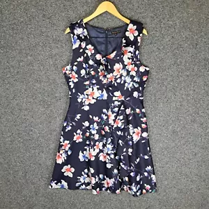 Caroline Morgan Womens Dress Size 14 Navy Floral Fit Flare Frill Stretch - Picture 1 of 9