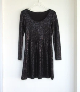 Nuevo Mini Vestido Pequeño Negro de Kenzie Talla Pequeña Lentejuelas Manga Larga Cuello Redondo - Imagen 1 de 13
