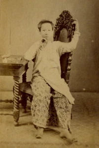 Antique CDV Photographs Asian Woman Portrait Sitting on Chair - Picture 1 of 8