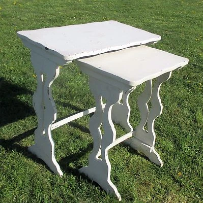 2 Antique French White Wood Nesting Side Tables French Provincial Stunning WOW - Image 1 of 4