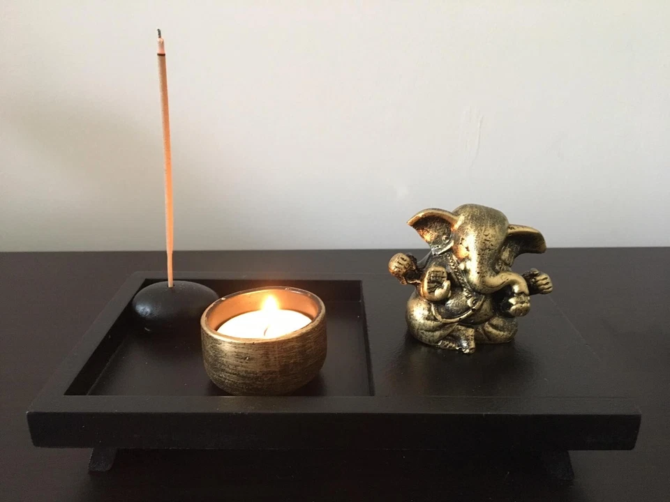 Golden Ganesh Tea Light Candle Holder Ornament - Small Size - Image 1 of 4