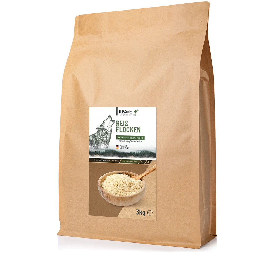 REAVET Reisflocken Hund 3kg, Reisflocken Hunde, Gemüseflocken Hunde glutenfrei - Bild 1 von 4