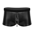Men's Faux Leather Boxer Briefs Wet Look Bulge Pouch Low Rise Shorts Underwear  
