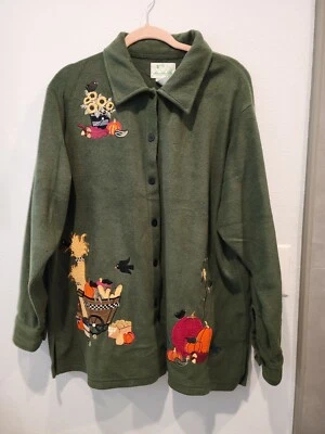 Quacker Factory Appliqued Fleece Fall Jacket 1X - Image 1 of 4